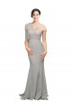 Long Sweep Train Sweetheart Formal Crepe Bridesmaid Dress / Prom Dress with Tulle One Shoulder