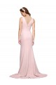 Deep V-Neckline and Back Long Sweep Train Crepe Bridesmaid Dress / Prom Dress with Shoulder Straps