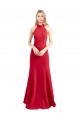 Sleek Fit and Flare High Neck Halter Stretch Formal Crepe Bridesmaid Dress / Prom Dress with Open Back