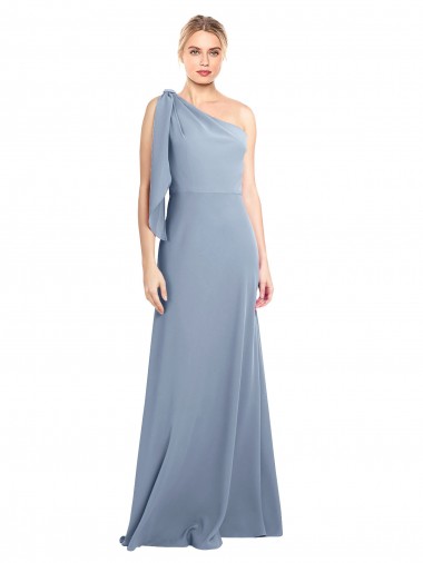 Shop Draped Flutter Sleeves One Shoulder Stretch Formal Crepe Bridesmaid Dress / Prom Dress UK