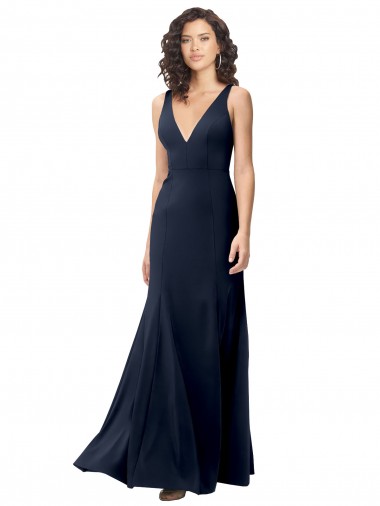 Shop Classic V-Neck Long Stretch Formal Crepe Bridesmaid Dress / Prom Dress with V-Back UK