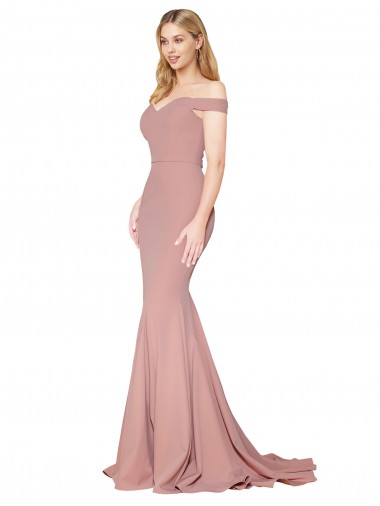 Shop Off the Shoulder Sweetheart Long Sweep Train Formal Crepe Bridesmaid Dress / Prom Dress UK