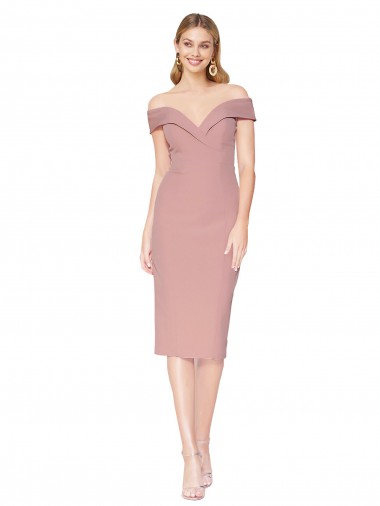 Shop Cocktail Knee Length Off the Shoulder Sweetheart Formal Crepe Bridesmaid Dress / Prom Dress UK