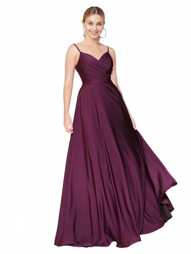 Shop High Neck Spaghetti Straps Long V-Back Formal Crepe Bridesmaid Dress / Prom Dress UK