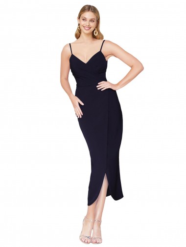 Shop High Neck Spaghetti Straps Formal Crepe Short Cocktail Wrap Bridesmaid Dress / Prom Dress UK