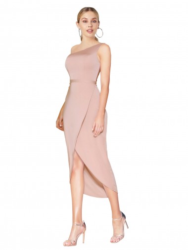 Shop Knee Length One Shoulder Formal Crepe Short Wrap Bridesmaid Dress / Prom Dress UK