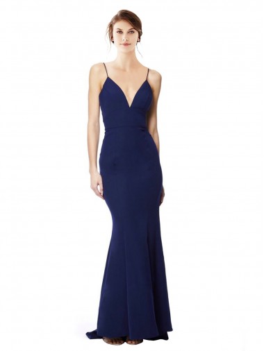 Shop Deep V-Neck Spaghetti Straps Mermaid Formal Crepe Bridesmaid Dress / Prom Dress UK