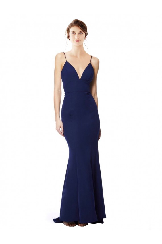 Deep V-Neck Spaghetti Straps Mermaid Formal Crepe Bridesmaid Dress / Prom Dress