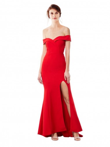 Shop Off the Shoulder Sweetheart Maxi Formal Crepe Bridesmaid Dress / Prom Dress With Thigh Split and Train UK