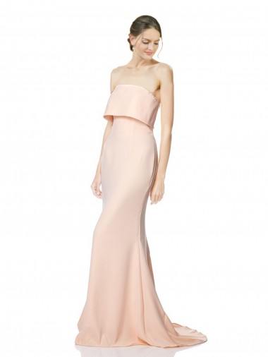 Shop High Neck Strapless Long Formal Crepe Maxi Bridesmaid Dress / Prom Dress with Overlay UK