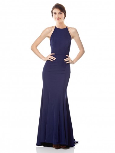 Shop High Neck Fishtail Formal Crepe Bridesmaid Dress / Prom Dress with Open Back Detail UK