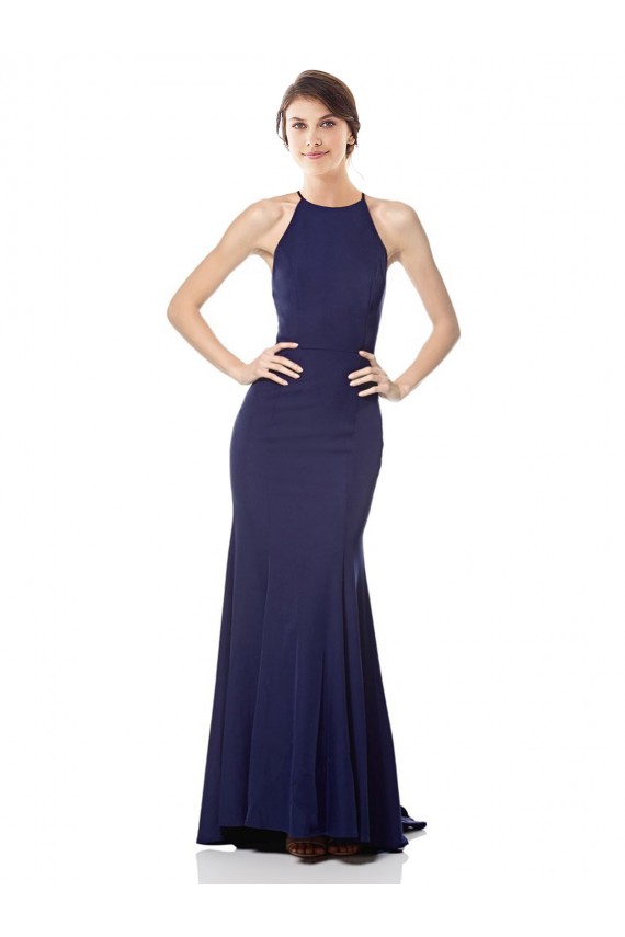 High Neck Fishtail Formal Crepe Bridesmaid Dress / Prom Dress with Open Back Detail