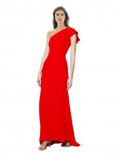 Shop High Neck Ruffle Frill One Shoulder Maxi Formal Crepe Bridesmaid Dress / Prom Dress UK