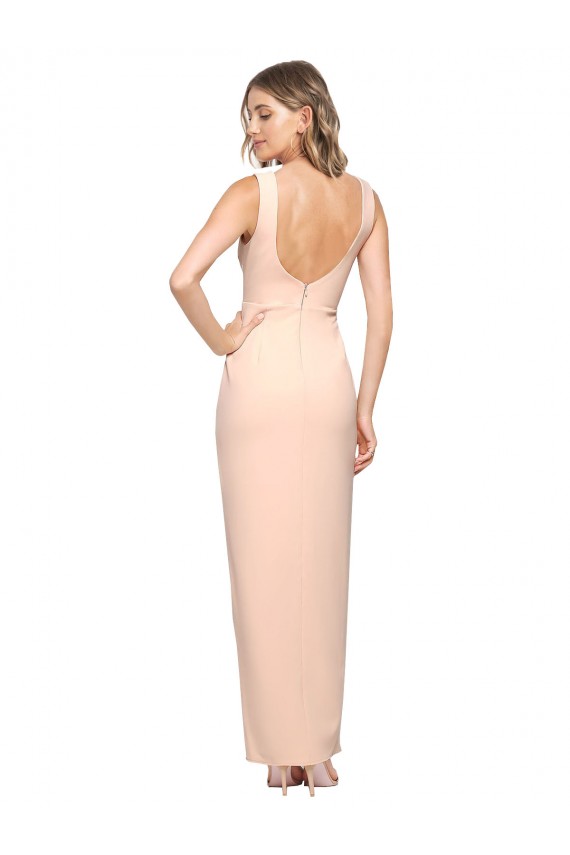 Floor Length Square Neck Long Sheath Formal Crepe Bridesmaid Dress / Prom Dress 