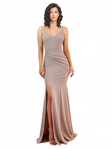 Shop Fishtail Shape V-Neck Formal Crepe Bridesmaid Dress / Prom Dress with Slit UK