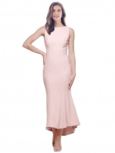 Shop High Neck Low V-Back Cocktail Midi Length Formal Crepe Bridesmaid Dress / Prom Dress UK