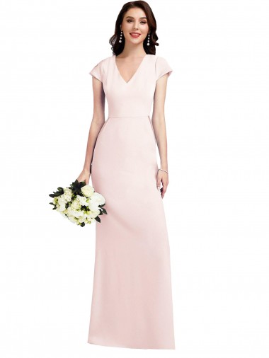 Shop Cap Sleeve A-Line Formal Crepe Bridesmaid Dress / Prom Dress with Pockets UK