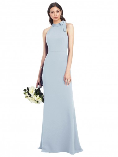 Shop Halter Bow Neck Open Back Soft Full Length Trumpet Bridesmaid Dress / Prom Dress UK