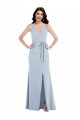 Open Back Halter Maxi Formal Crepe Bridesmaid Dress / Prom Dress with Draped Bow