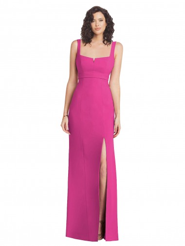 Shop Wide Strap Notch Empire Waist Bridesaid Dress with Front Slit UK