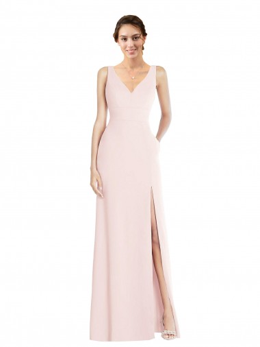 Shop Square Neck Low Back A-Line Bridesmaid Dress / Prom Dress with Front Slit and Pockets UK