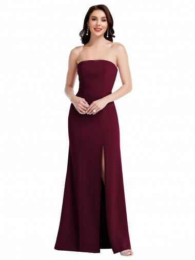 Shop Strapless Crepe Maxi Bridesmaid Dress / Prom Dress with Front Slit UK