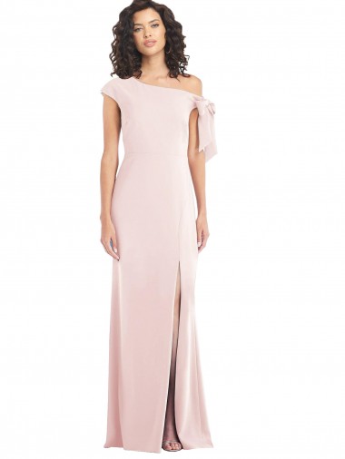 Shop Off the Shoulder Tie Detail Trumpet Formal Crepe Bridesmaid Dress / Prom Dress with Front Slit UK