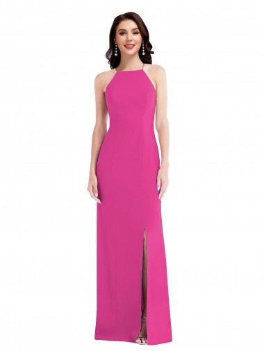 Shop Open Back High Neck Halter Trumpet Formal Crepe Bridesmaid Dress / Prom Dress UK