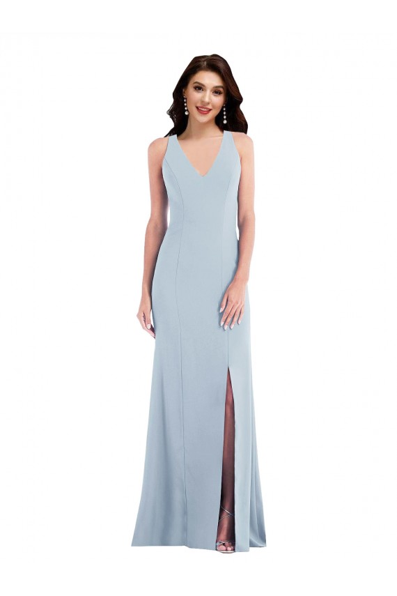 Criss Cross Cutout Back Maxi Bridesmaid Dress / Prom Dress with Front Slit