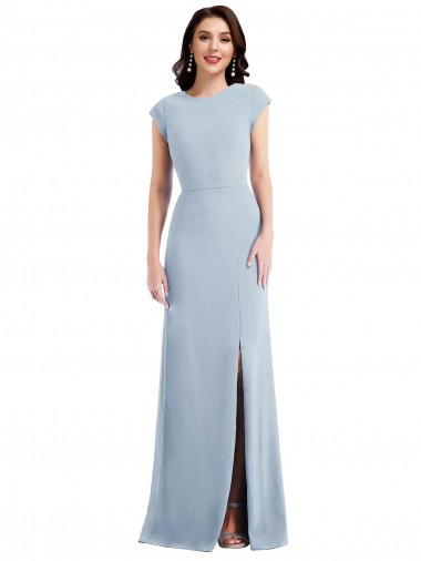 Shop Cap Sleeve Open Back Trumpet Formal Crepe Bridesmaid Dress / Prom Dress with Front Slit UK