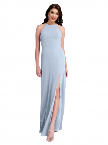 Shop Fit and Flare High Neck Formal Crepe Bridesmaid Dress / Prom Dress with Side Slit UK