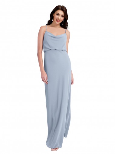 Shop Draped Cowl Neck Long Formal Crepe Bridesmaid Dress / Prom Dress with Spaghetti Straps UK