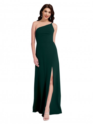 Shop A-Line Slim One Shoulder Formal Crepe Bridesmaid Dress / Prom Dress with Asymmetrical Straps and Side Slit UK