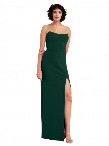 Shop Scooped Strapless Neckline Formal Crepe Bridesmaid Dress / Prom Dress with Side Slit UK