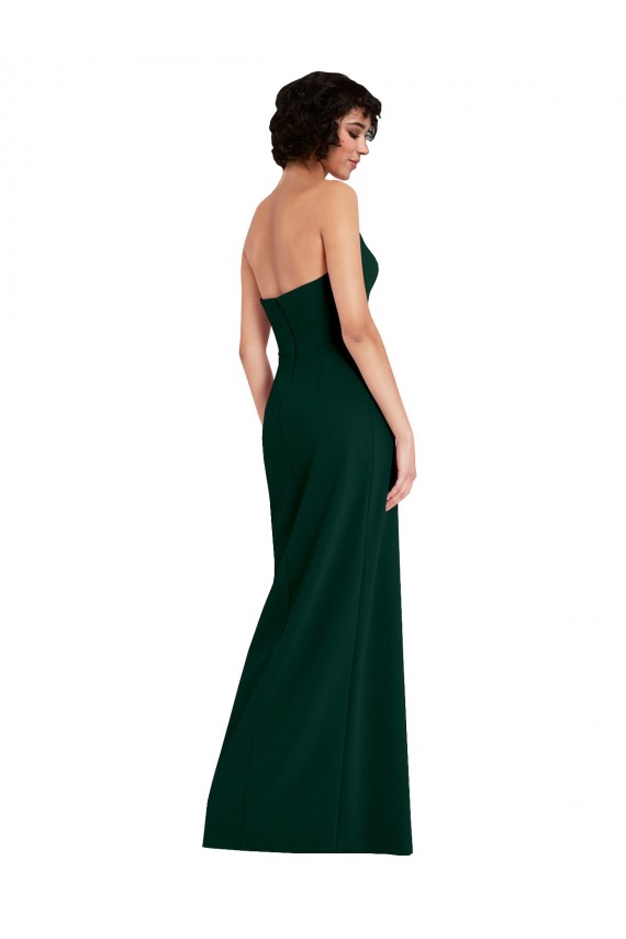 Scooped Strapless Neckline Formal Crepe Bridesmaid Dress / Prom Dress with Side Slit