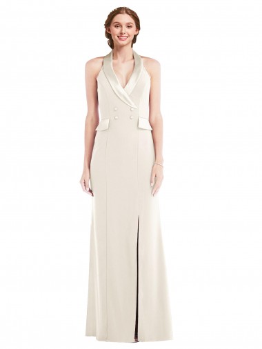 Shop Halter Tuxedo Maxi Bridesmaid Dress / Prom Dress with Front Slit UK