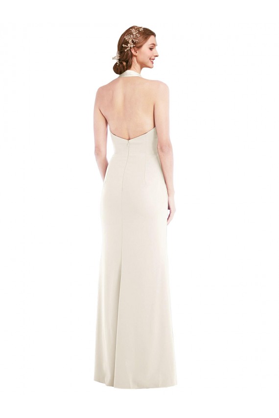 Halter Tuxedo Maxi Bridesmaid Dress / Prom Dress with Front Slit