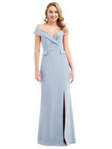 Shop Off the Shoulder Tuxedo Maxi Bridesmaid Dress / Prom Dress with Front Slit UK