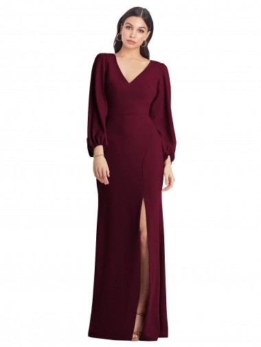 Shop Long Puff Sleeve V-Neck Trumpet Bridesmaid Maxi Dress UK