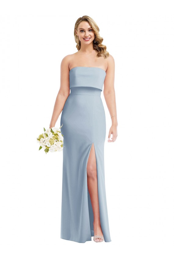 Strapless Overlay Bodice Crepe Maxi Bridesmaid Dress / Prom Dress with Front Slit