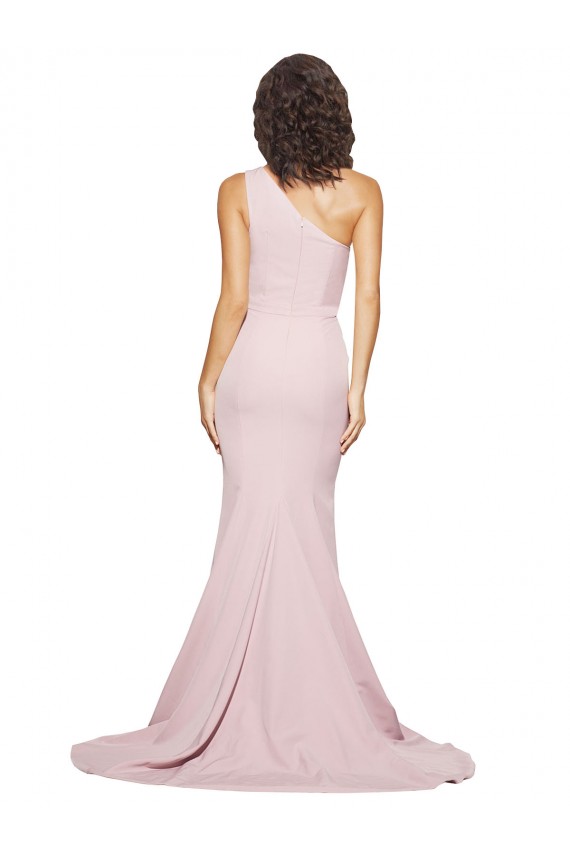 Long Sweep Train One Shoulder Crepe Bridesmaid Dress / Prom Dress with Side Leg Split