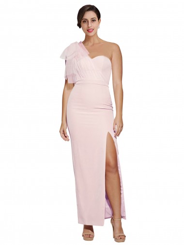 Shop One Shoulder Tulle Overlay Sweetheart Neckline Long Formal Crepe Bridesmaid Drss with Thigh Split UK