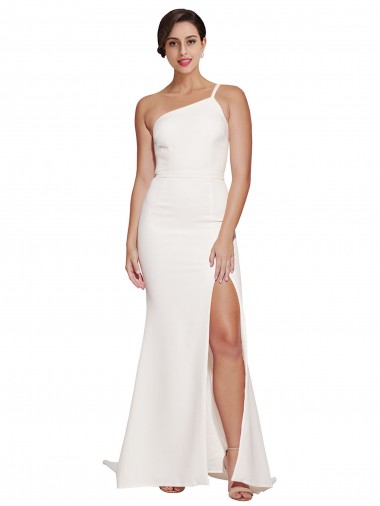 Shop Long Sweep Train Crepe Bridesmaid Dress / Prom Dress with Side Split and One Strap UK