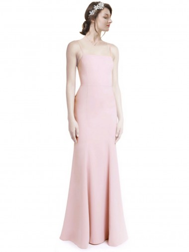 Shop Square Neck Criss Cross Open Back Slim Crepe Bridesmaid Dress / Prom Dress with Spaghetti Straps UK