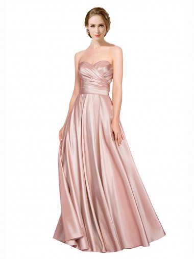 Shop Long Plated Strapless Sweetheat Formal Stretch Satin Bridesmaid Dress / Prom Dress UK