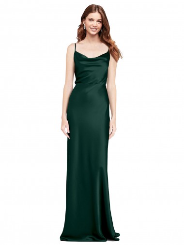 Shop Fitted Cowl Neck Long Formal Stretch Satin Slip Bridesmaid Dress / Prom Dress with V-Back UK