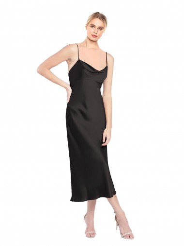 Shop Cowl Neck Midi Length Short Cocktail Formal Stretch Satin Slip Bridesmaid Dress / Prom Dress UK