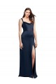 Cowl Neck Soft Long Formal Stretch Satin Bridesmaid Dress / Prom Dress with Side Slit and Pleated Straps