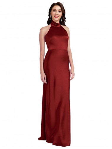 Shop Backless Halter Long Formal Stretch Satin Bridesmaid Dress / Prom Dress UK