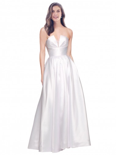 Shop Full Length Strapless V-Cutout Formal Stretch Satin Bridesmaid Dress / Prom Dress UK